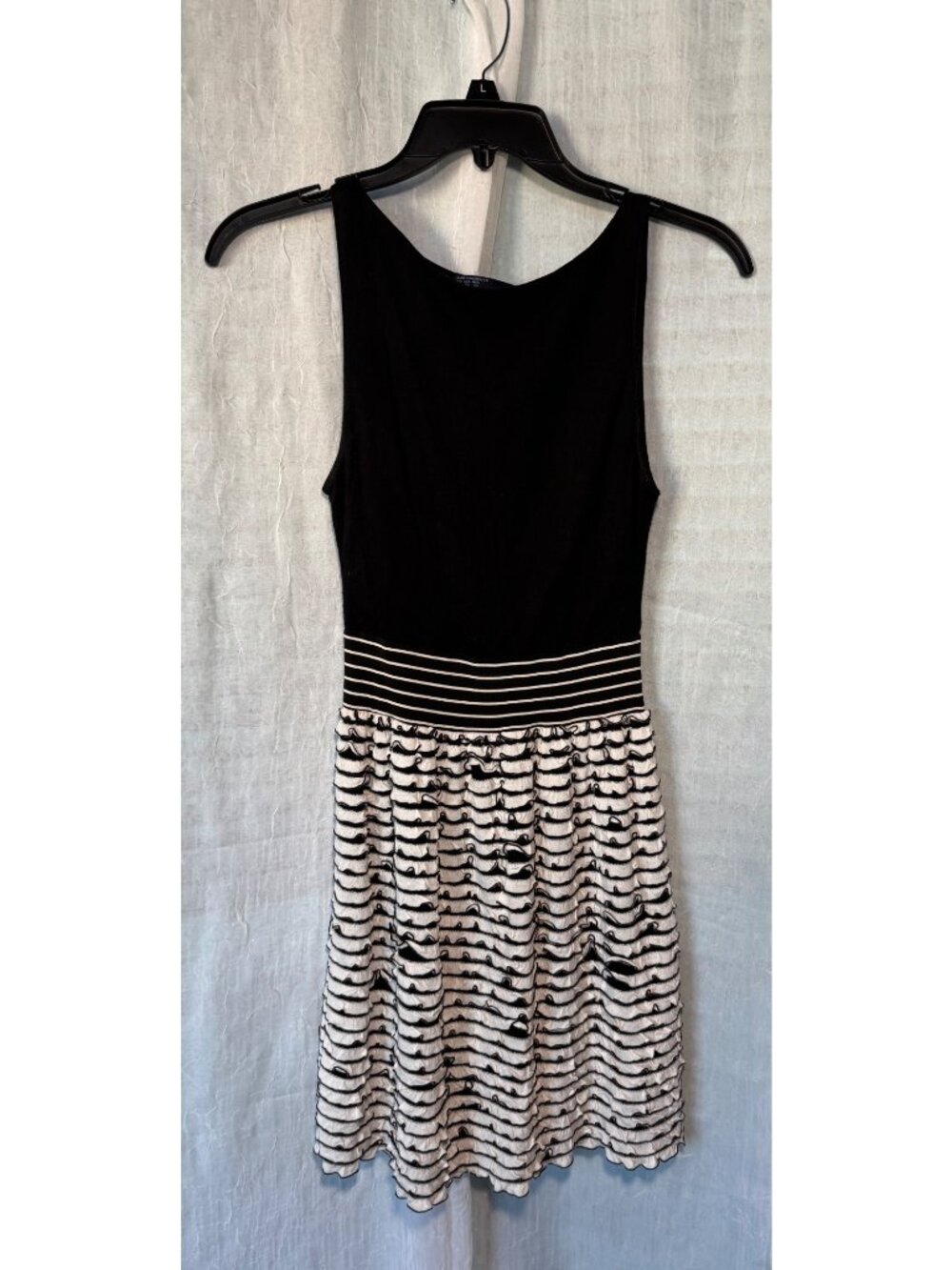 ZARA Basic Sleeveless Ruffle Fit & Flare Mini Dress Black White Size XS